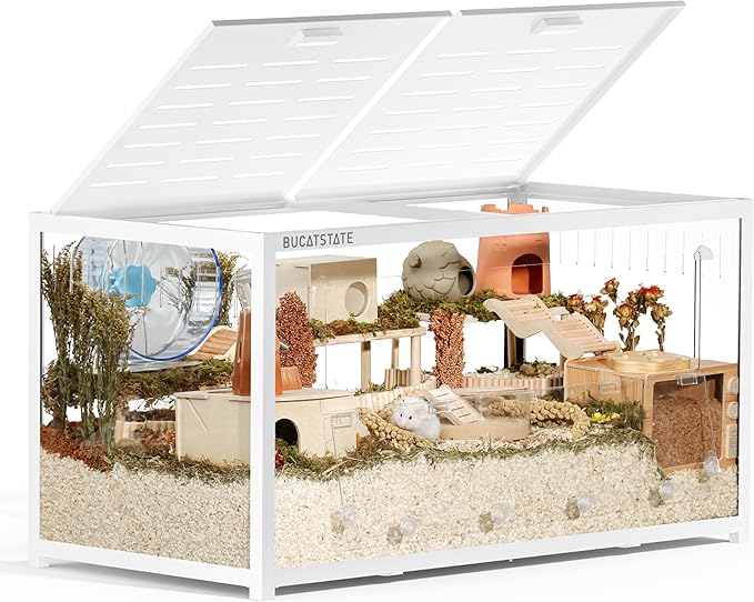 BUCATSTATE Hamster Cage 3.0: Metal Large Rat Cage Stackable with Top Access Easy Assemble 47L x 23.6W x 25.5H Inches Dwarf Syrian Hamster Tank for Gerbil Mouse (7.8 ft², White)