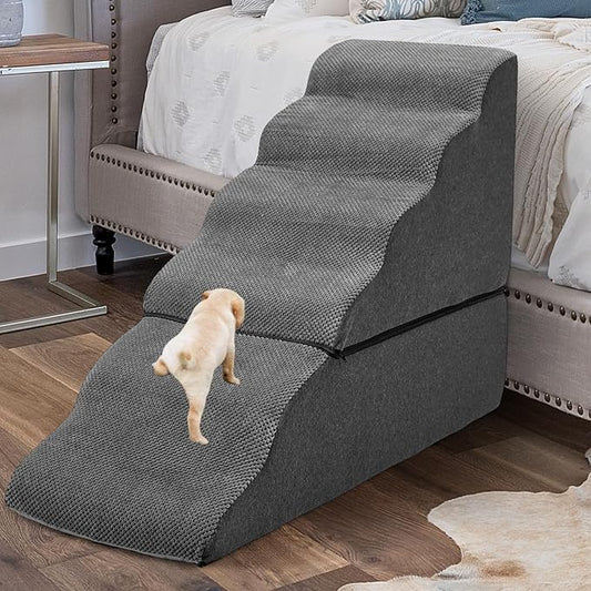 Dog Steps for High Beds 30-32" H - 6-Step Dog Stairs for Small Dogs, 33D Foam Pet Steps for High Bed with Non-Slip Bottom and Washable Cover, Dogs Ramp for Bed Indoor, Dark Grey