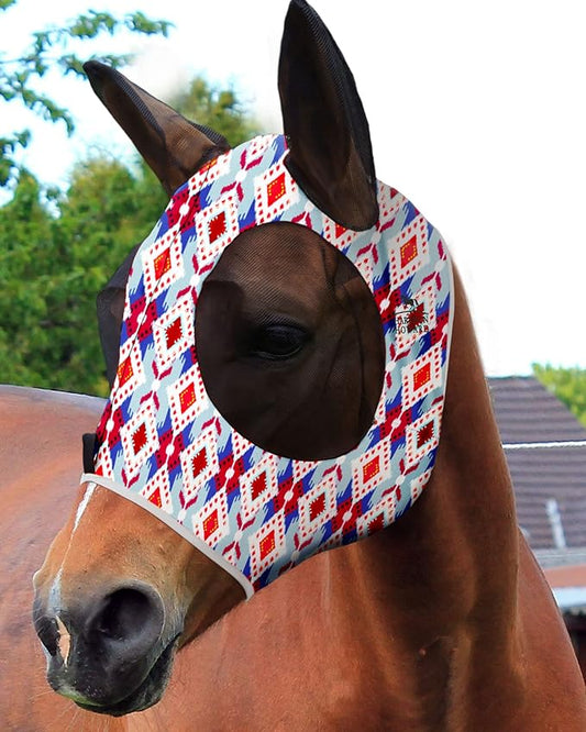 Harrison Howard Super Comfort Stretchy Fly Mask Large Eye Space with UV Protection Soft on Skin with Breathability Tribal Abstract XL Extra Full Size