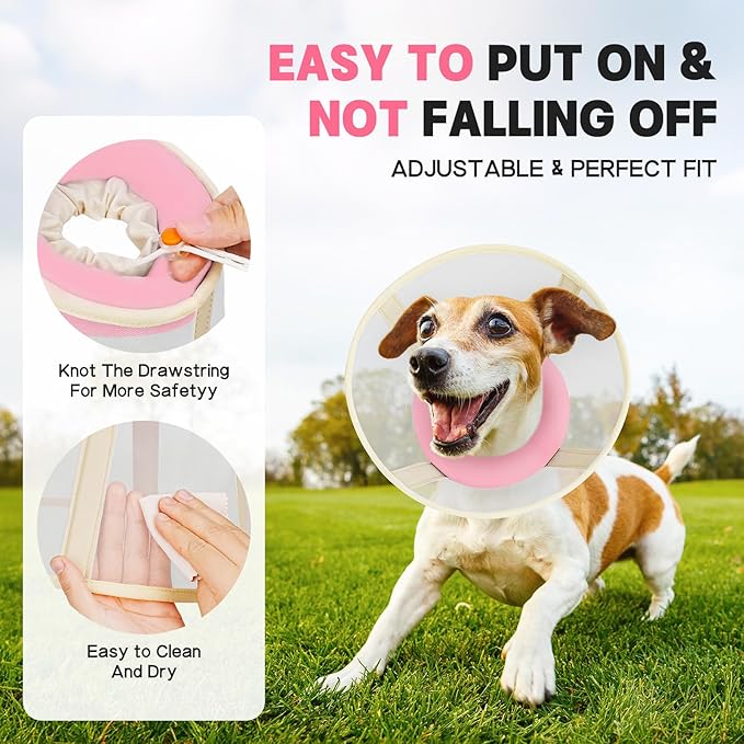 Soft Dog Cone Collar to Stop Licking-Adjustable Comfortable Mesh Recovery Collar After Surgery for Small or Miniature Dogs, Alternative to Plastic Elizabethan Collars for Neuter Incision Care (Pink,M)