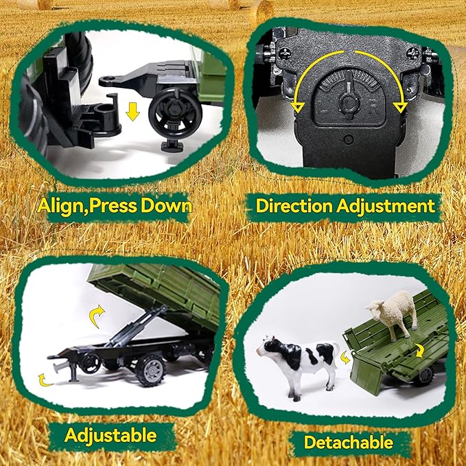 Remote Control Tractor with Trailer - Farm Toys Set Including Animals, Fruits, Vegetables, and Farmer Figures, Toddlers Farm Vehicle Toys for 3 4 5 6 7 8 9 Year Old Boys Girls Birthday Gifts