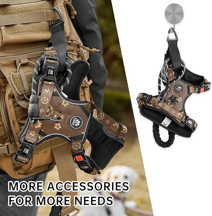 NESTROAD No Pull Dog Harness,Adjustable Oxford Dog Vest Harness with Leash,Reflective No-Choke Pet Harness with Easy Control Soft Handle for Small Dogs(Small,Dark Brown)