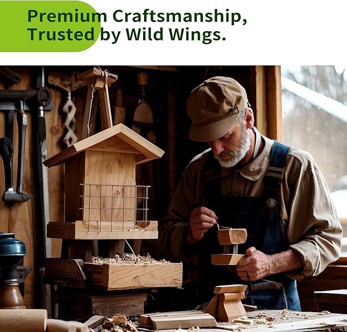 Solution4Patio US Cedar Hopper Bird Feeder for Outdoors Hanging, Handcrafted Wood Double Suet Cage & Clear View Windows, Squirrel-Proof Wild Bird Feeder for Cardinals, Finches, Chickadees