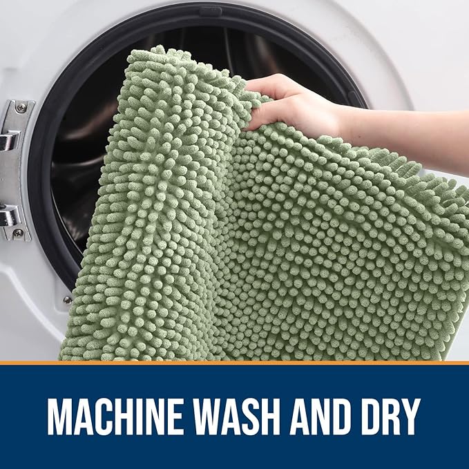 OLANLY Dog Door Mat Set 2-Piece 30x20, Absorbs Moisture and Dirt, Absorbent Non-Slip Washable Doormat, Quick Dry Chenille Mud Mat for Dogs, Entry Indoor Entryway Carpet for Inside Floor, Sage Green