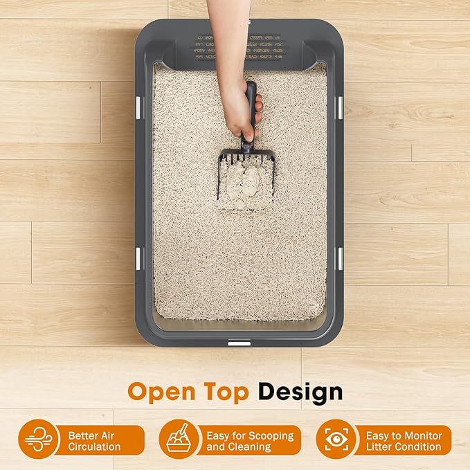 2PACK Stainless Steel Litter Box, Extra Large Litter Boxes for Big Cats, XL Metal Cat Litter Box with Lid High Sides, Anti-Urine Leakage, Non-Sticky, Scoop Included