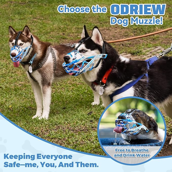 Dog Muzzle for Large Dogs, Breathable Basket Muzzles for Small, Medium and X-Large Aggressive Dog, Allows Panting Drinking, Suitable for Grooming Trimming Training (Camouflage Blue, S)