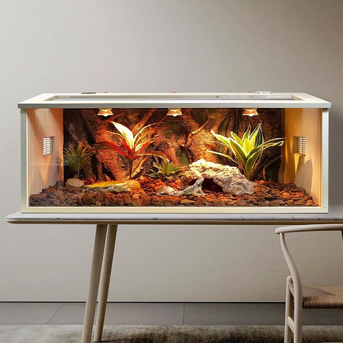Bearded Dragon Tank 70 Gallon, Reptile Enclosure, Snake Tank, Reptile Terrarium, Built-in Light Fixtures with Switch, 48" L x 20" H x 20" D