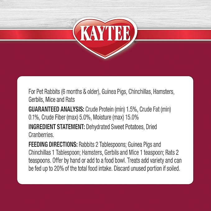 Kaytee Natural Snack with Superfoods for Pet Guinea Pigs, Rabbits, Hamsters, and Other Small Animals, Sweet Potato & Cranberry, 3 Ounces (Pack of 2)