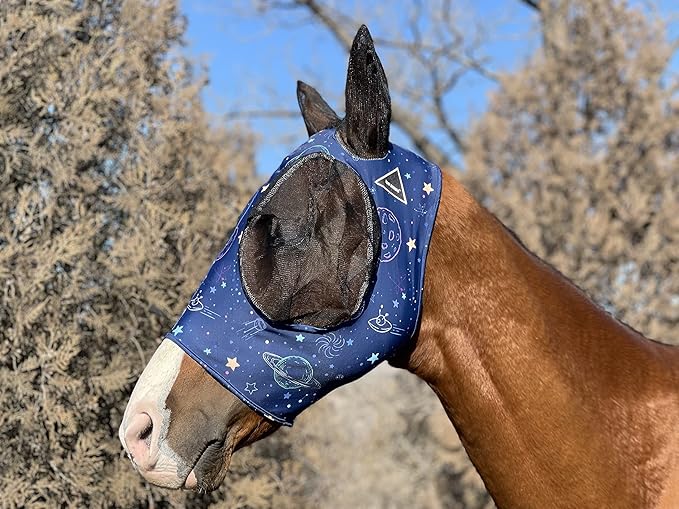Horse Fly Mask Super Comfort Horse Fly Mask Elasticity Fly Mask with Ears We Only Make Products That Horses Like… (Midnight Blue, L)