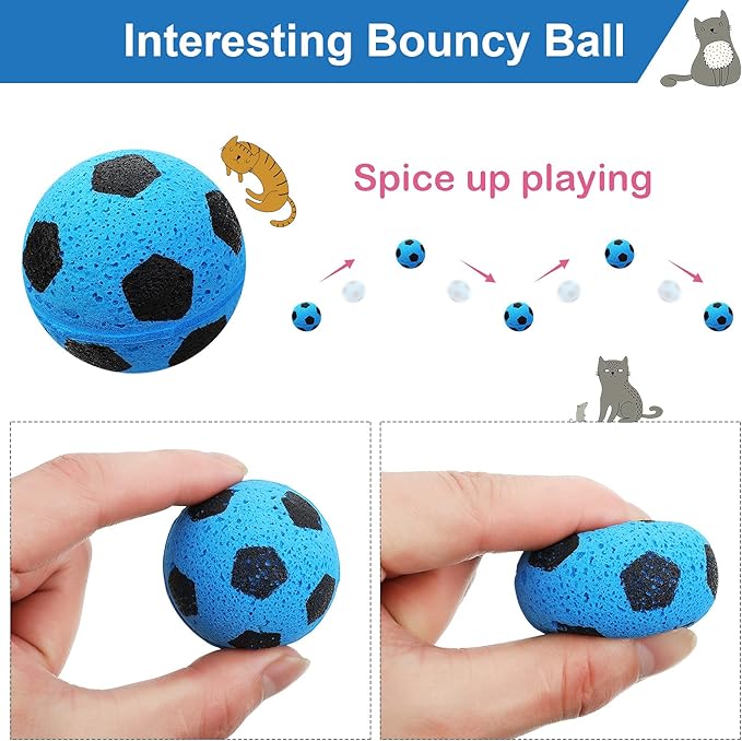 Skylety 32 Pieces Cat Soccer Balls Foam Sponge Football Cat Interactive Cats Soccer Toy Sports Ball for Kitten Pet