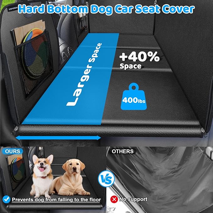 URPOWER PU Leather Back Seat Extender for Dogs – Hard Bottom Dog Car Seat Cover Holds 400 lbs, Anti-Scratch & Waterproof Dog Hammock for Full Size SUVs & Trucks, Dogs Car Bed Pet Backseat Protector