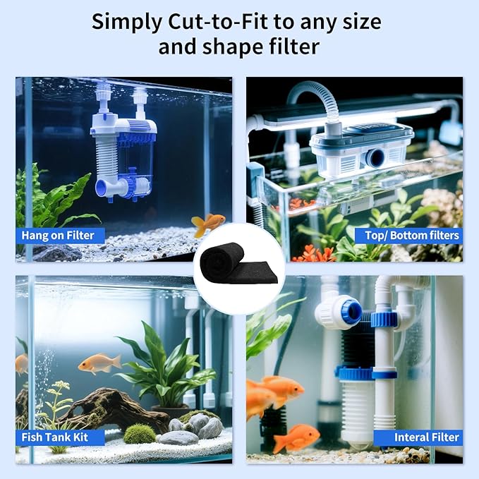 Aquarium Carbon Pad -Premium Cut to Fit Carbon Infused Filter Pad Media for Crystal Clear Water Fish Tank and Ponds (10.5x36in)