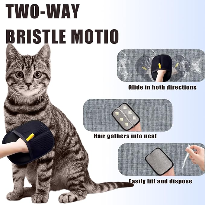 Pet Hair Removal Glove for Furniture, Carpet, Clothes and Car Seats, Electrostatic Cat & Dog Hair Removal Tool, Eco-Friendly Reusable Pet Hair Remover Glove with Silvervine Sticks (2 Gloves & 1 Stick)