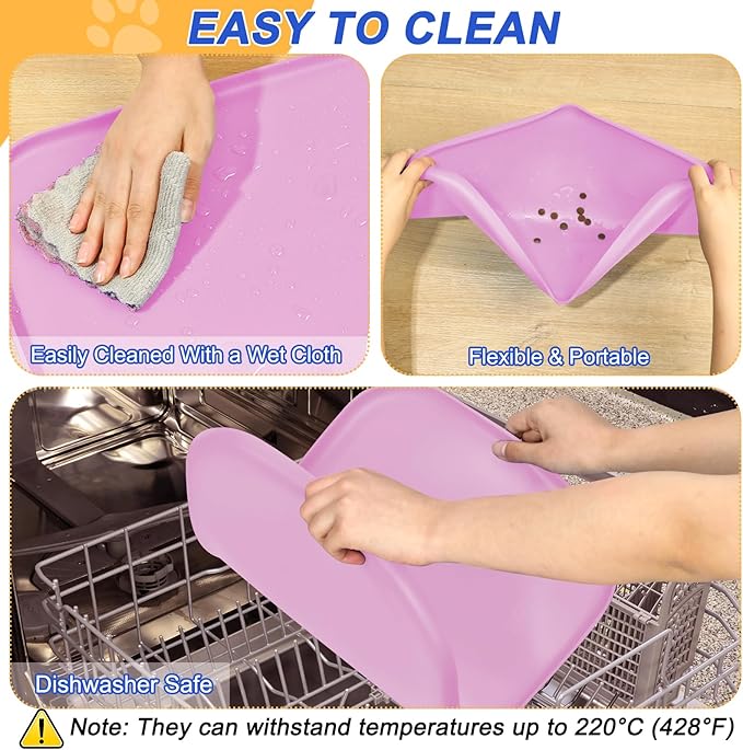 Silicone Pet Feeding Mat with Raised Edge for Food and Water, Dog Bowl Mats, Cat Bowls Placemat with High Lip for Floor Waterproof, Rubber Tray for Cats and Dogs 19 x 12 x0.7 Pink