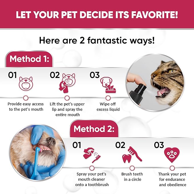 Dental Spray for Pets – Cat & Dog Breath Freshener That Helps with Tartar, Plaque, & Bad Odor – Silver 50 PPM + Valerian Flavour for Dog Teeth Cleaning – 4 Oz