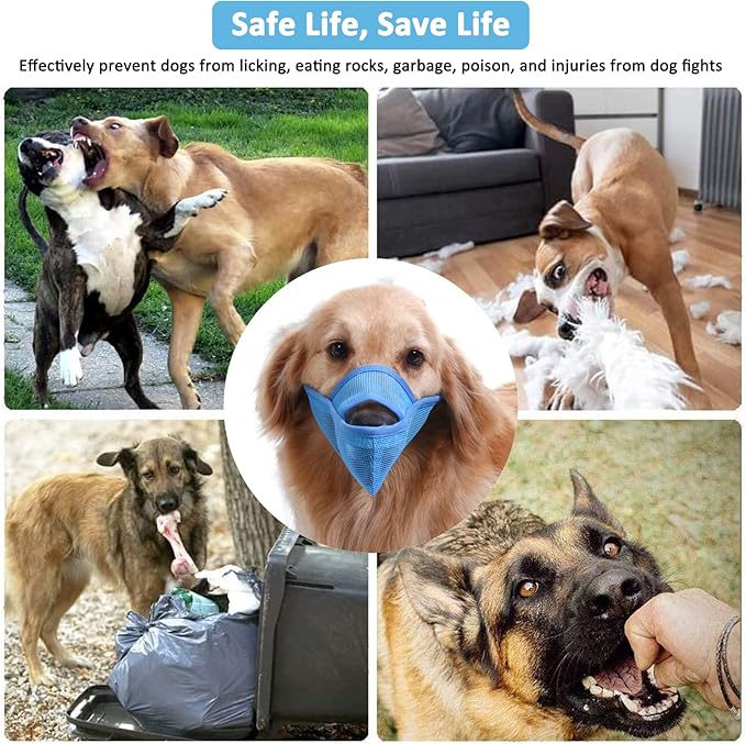 Crazy Felix Nylon Dog Muzzle for Small Medium Large Dogs Dachshund Beagle Poodle Labrador, Air Mesh Breathable and Drinkable Pet Mouth Guard for Anti-Biting Chewing Scavenging(L, Blue)