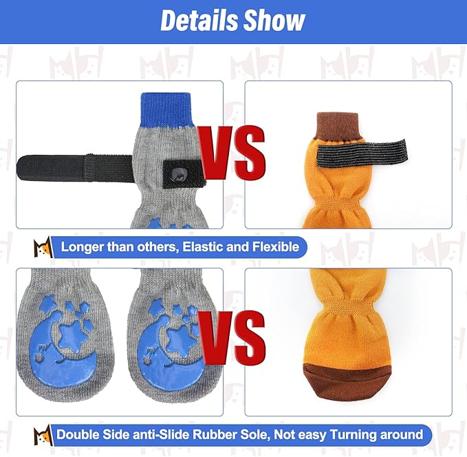 BEAUTYZOO Anti-Slip Dog Socks with Grips Traction Control for Small Medium Large Dogs, Non Skid Indoor Double Side Pet Paw Protector for Hardwood Floor Wear (Moon and Star, Small)