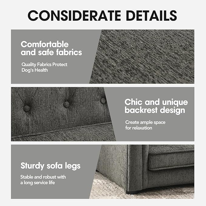 Dog Sofa Couch for Medium Dogs, 31" Memory Foam Dog Couch with Washable Fabric, Removable Cushion, Sofa Bed for Medium Dogs, Grey