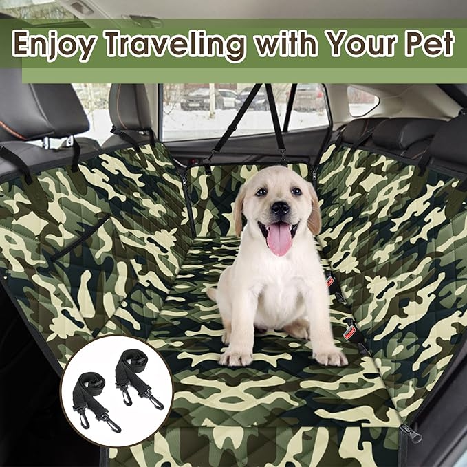 Dog Car Seat Cover, Durable Waterproof Scratch Proof Nonslip Dog Hammock, Pet Back Seat Covers with Pocket for Cars SUVs and Trucks - S, Camouflage