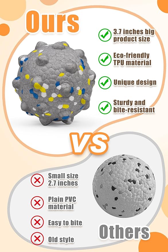 2.36'' Dog Balls for Dogs Aggressive Chewers Indestructible Tennis Durable Bouncy Interactive Dog Toy Balls for Fetch Game Floating Training(Grey Medium)