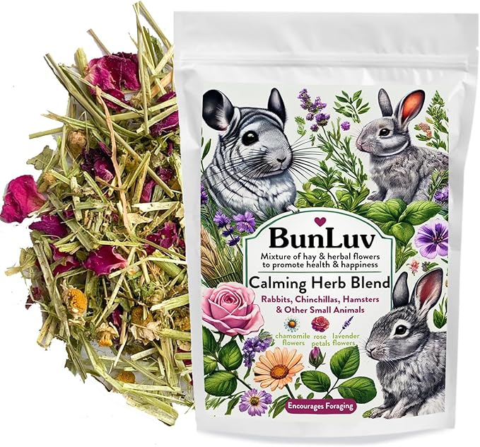 Herbal Calming Forage (2 Ounces): Premium Rabbit Food, Hay for Guinea Pigs Food, Chinchilla Food, Hamster Treat Made with Timothy Hay & Organic Herbs (2 Ounces)
