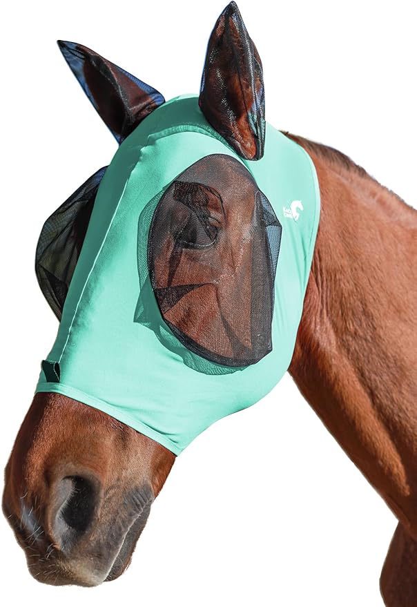 Horse Fly Mask with Ears, UV Protection for Horses, Elasticity with Big Mesh Eye Covers, Snug Fitting Comfortable Breathable Lightweight for Horses Gentle Mint Cob