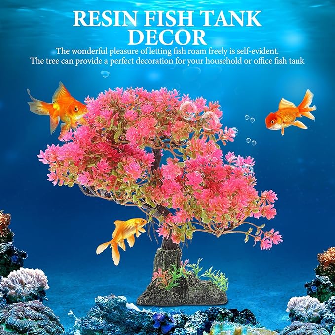 POPETPOP Artificial Aquarium Plant Plastic Water Plant Tree Fish Tank Bonsai Ornament Fish Tank Hideout Sushi Plate Decor for Aquarium Terrarium Landscape Pink