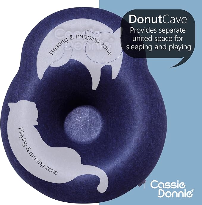 Cat Tunnel Bed for Indoor Cats, Medium Large, Donut Cave House up to 22 Lbs, Spacious for 2 Kittens (Dark Blue)