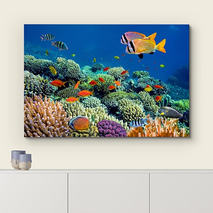 wall26 Canvas Print Wall Art Vibrant Coral Reef Underwater Panorama Nature Animals Photography Realism Rustic Scenic Landscape Wilderness Earth Colorful for Living Room, Bedroom, Office - 16"x24"