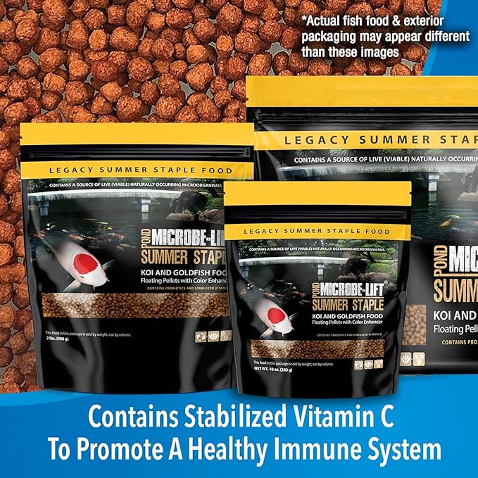 MICROBE-LIFT MLLSSSM Summer Staple Floating Fish Food Pellets for Ponds, Water Gardens, and Fountains, for Live Goldfish and Koi, 10 Ounces