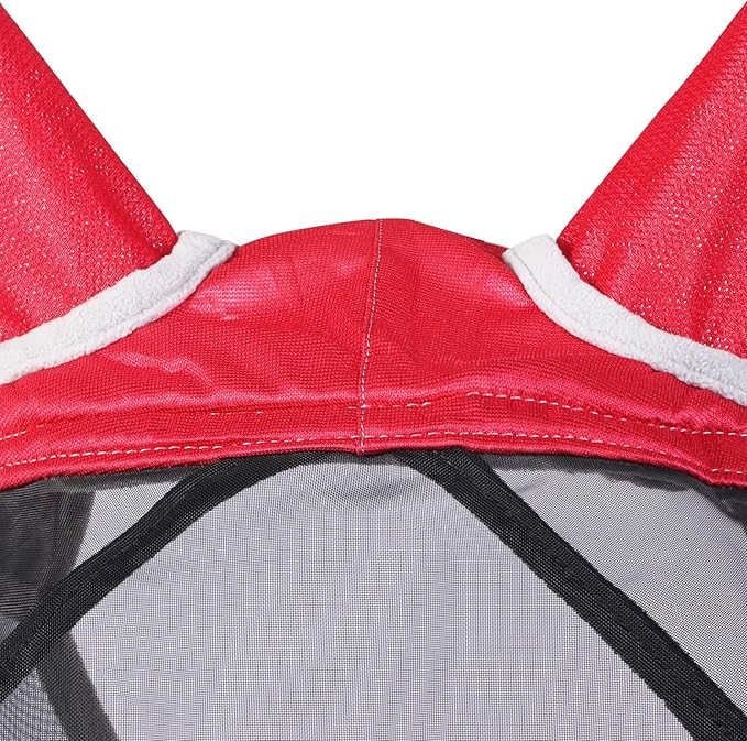 Harrison Howard CareMaster Pro Luminous Horse Fly Mask Large Eye Space Standard with Ears UV Protection for Horse Red XL Extra Full