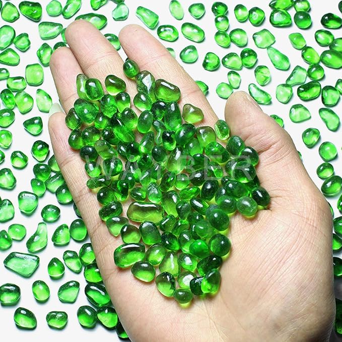 WAYBER Glass Stones, 1Lb/460g Irregular Sea Glass Pebbles Non-Toxic Artificial Gemstones for Vase Filler/Handmade Gift/Terrarium Flowerpot Aquarium Turtle Tank Decoration, Green