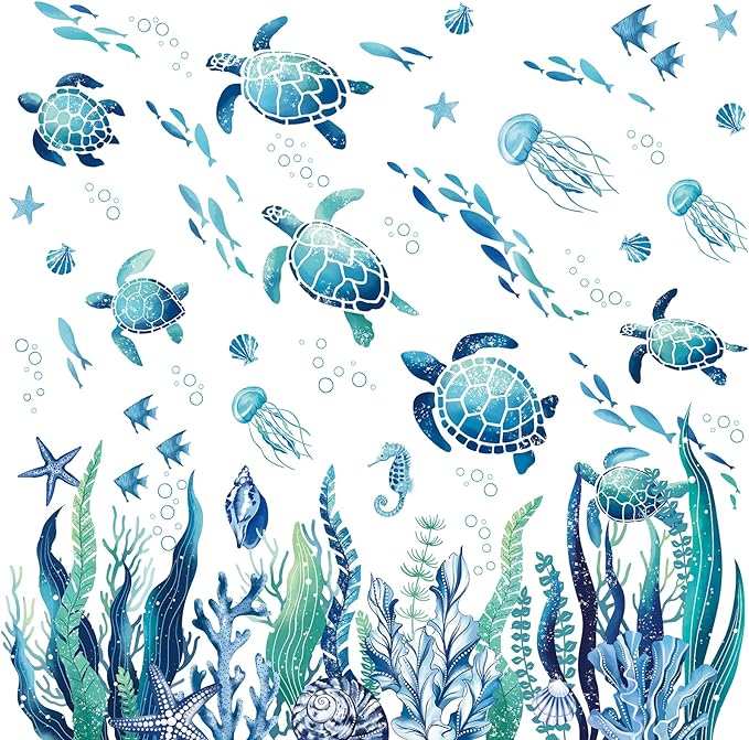 decalmile Under The Sea Seaweed Wall Decals Sea Turtle Ocean Grass Jellyfish Wall Stickers Baby Nursery Bedroom Bathroom Wall Decor