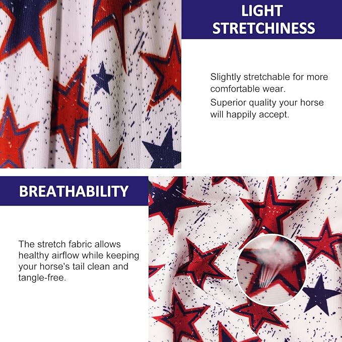 Harrison Howard Stretchy Tail Bag Breathable Horse Tail Guard Slip on Design Protect Horse Tail 2 Strand Closure Straps Keep Tail Clean & Protected 22" L Length Makes Grooming Easy-Dream Star