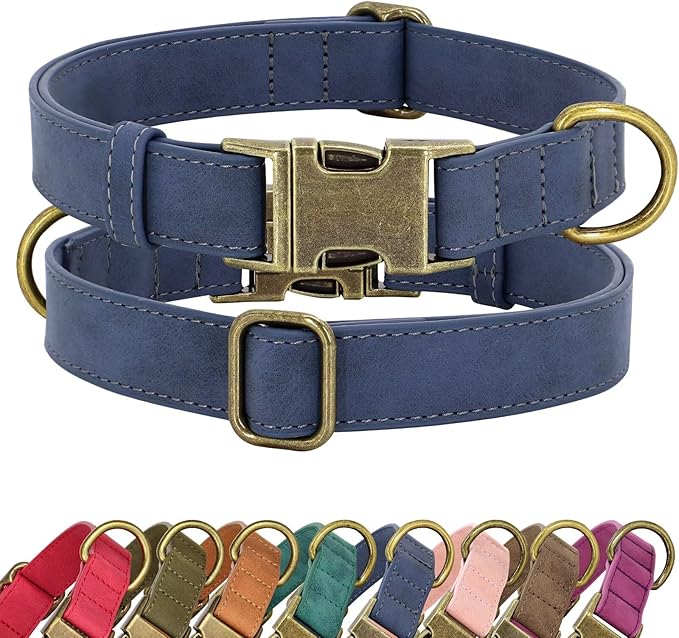 Didog Soft PU Leather Dog Collar, Stylish Quick Released Dog Collars for Large Dogs, Easy Clean Adjustable Pet Collar for Daily Walking, Blue, XL Fit 17-27" Neck