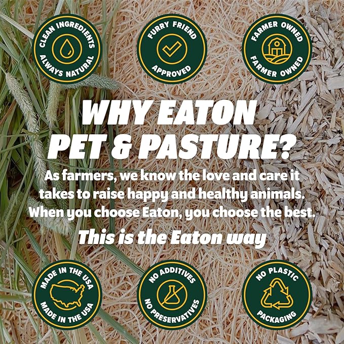 Eaton Pet and Pasture, Naturally Grown Hemp Pet Bedding for Chickens, Nesting Boxes, Rabbits, Hamsters, Small Pets, Highly Absorbent, Hypoallergenic, Eco-Friendly, Farmer Owned 28L