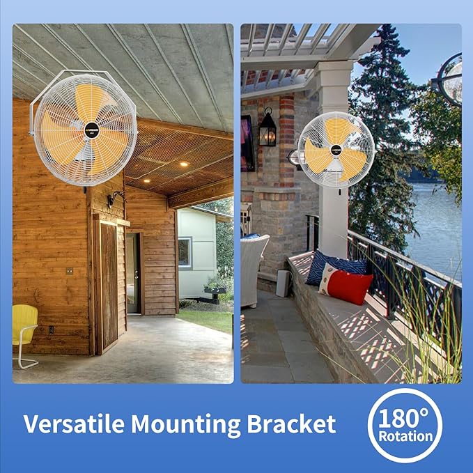 20 Inch Outdoor Wall Fan, 5800 CFM Waterproof Wall Mounted Fan Industrial Grade Metal Outdoor Fans, 3 Speeds, Adjustable Tilt, for Patio, Greenhouse, Garage, Gazebo Use, UL Listed