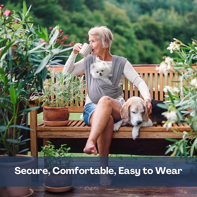 Dog Carrier for Small Dogs, Front Facing Dog Carrier Sling, Hands Free Cat Sling, Size Adjustable, Reducing Back Pain, Soft Cotton, Premium Dog Sling Carrier (Plus, Heather Gray)