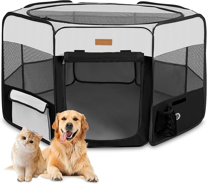 Dog Playpen, Portable Pet Play Pen for Cat, Puppies, Rabbits, Chickens, Foldable Large-Capacity Pet Tent for Indoor/Outdoor Travel Camping (Size XL Without Carry Bag)
