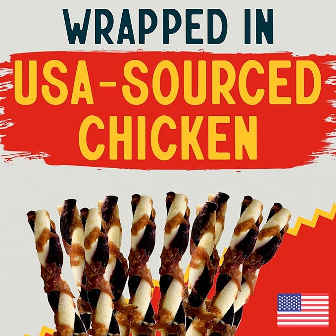 Canine Chews 5" Triple Flavor Rawhide Stick Twists for Small Dogs Dog Treat Dental Stick Chicken, Pork, Beef Flavor Chew Toy (100 Pack)