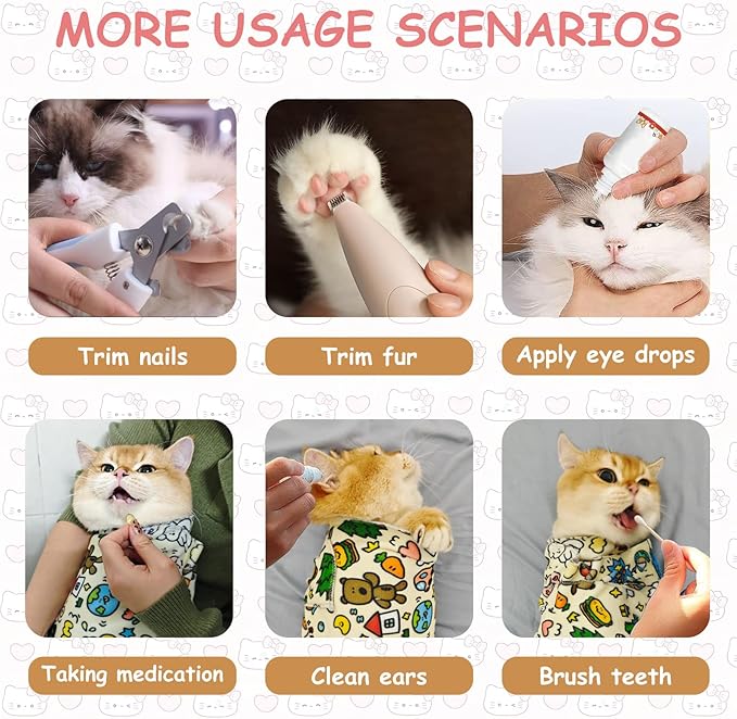 Cat Grooming Restraint Wrap – Self-Adhering Swaddle for Nail Clipping, Anti-Scratch & Escape-Proof, Calming Cat Swaddle Wrap for Grooming or Medication (Medium, for 1–6 Month Kittens)