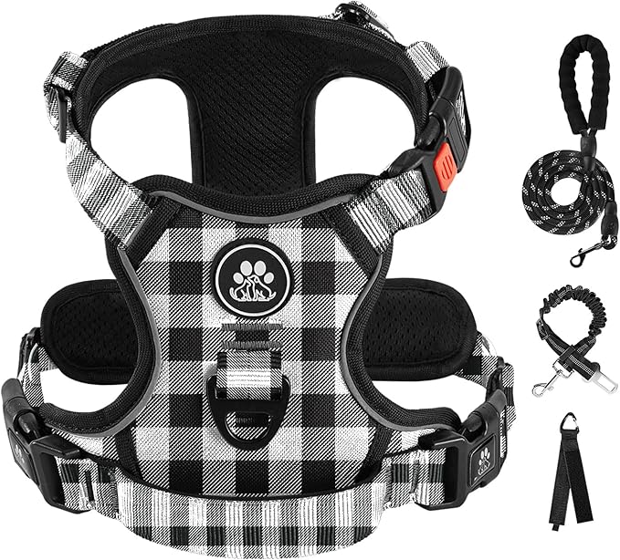 IVY&LANE No Pull Dog Harness with Leash Set, Reflective No Choke Pet Vest,Adjustable Oxford Dog Vest Harness with Easy Control Handle for Small Dogs (Checkered Black,S)