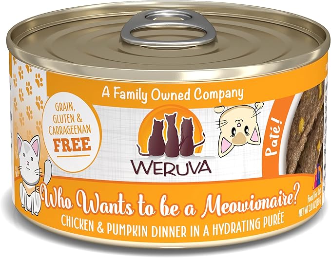 Weruva Wet Cat Food, Who Wants to be a Meowionaire with Chicken and Pumpkin Pate, 3oz Can, Pack of 12