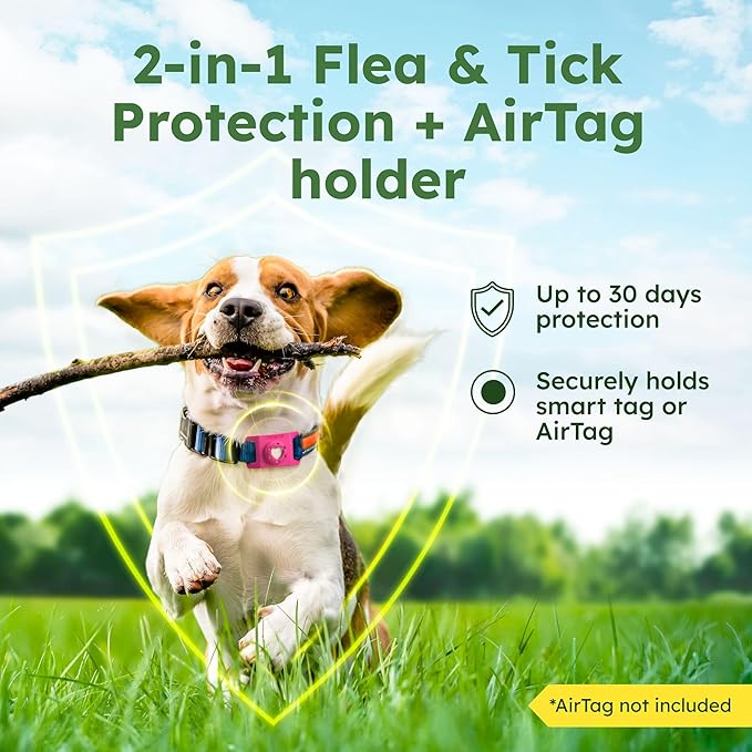 BugMD Paw Guardian Flea & Tick Pendant (3-Pack) with AirTag Holder – Plant-Based Flea & Tick Prevention for Dogs – Pet Collar Tag & GPS Tracker Holder for Dogs – Pink