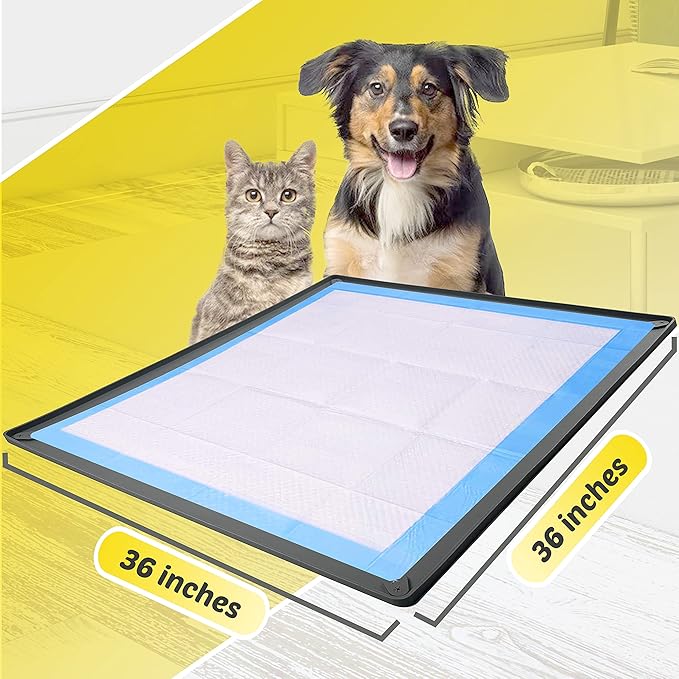 TidyFriend Pee Pad Holder Tray 36 x 36 Inches, Puppy Pad Holder, Easy to Clean and Store Pee Pad Holder for Dogs, Silicon Training Pad Holder, No Spill Puppy Pad Holder (Grey)
