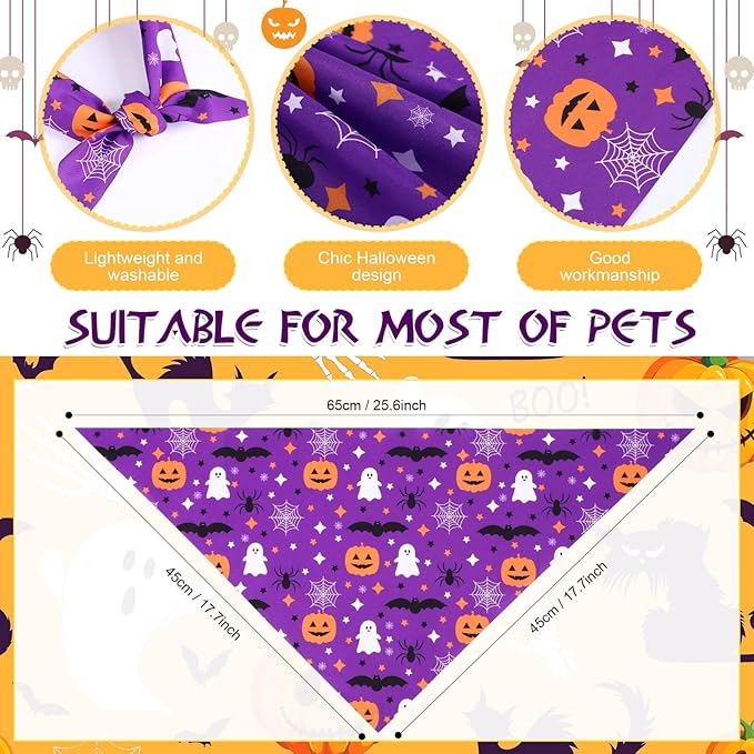 Abbylike 50 Pcs Halloween Dog Bandanas Bulk Pumpkin Bandanas for Dogs Triangle Kerchief Bibs Scarf Set for Pet Halloween Costume Photo Props Accessories Pet Shops, 25 Styles (25.6 x 17.7 x 17.7")