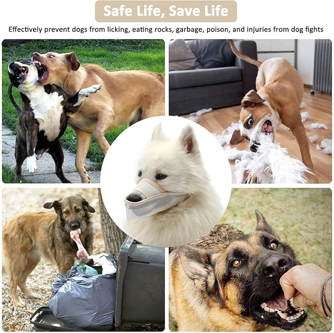 Crazy Felix Nylon Dog Muzzle for Small Medium Large Dogs, Air Mesh Breathable and Drinkable Pet Muzzle for Anti-Biting Anti-Barking Licking (XXXS, Beige)