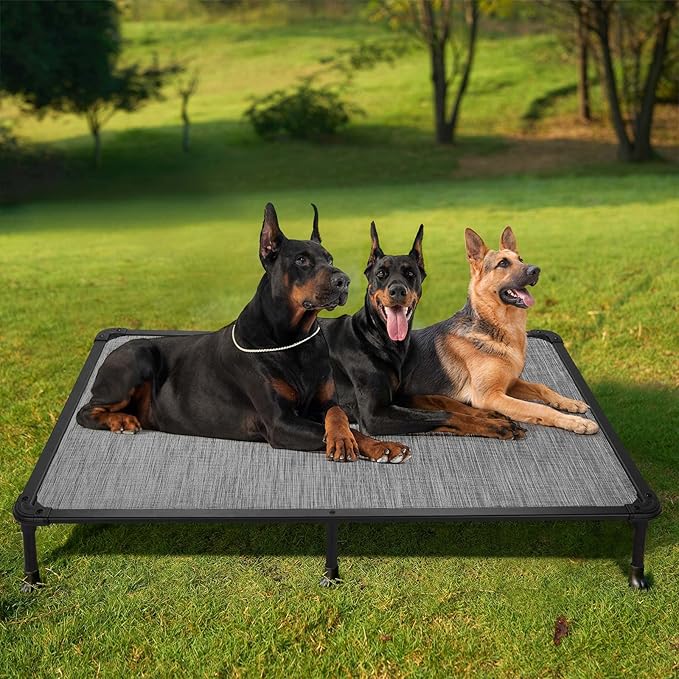 Veehoo Chew Proof Elevated Dog Bed - Cooling Raised Pet Cot- Rustless Aluminum Frame and Durable Textilene Mesh, Unique Designed No-Slip Feet for Indoor or Outdoor Use, Black Silver, XX Large