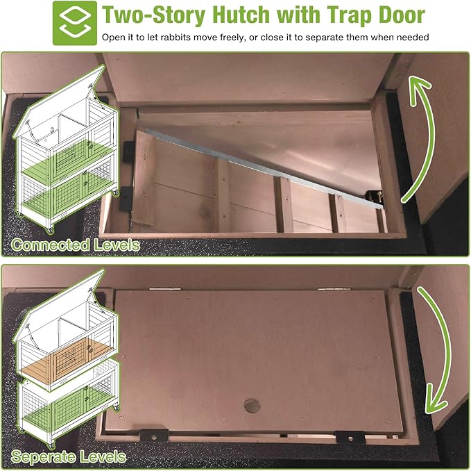 GUTINNEEN Rabbit Hutch Indoor Mobile Outdoor Bunny Cage with Openable Middle Door, Two Story Guinea Pig Cage with Wheels, 36" L x 17.7" W x 36.4" H