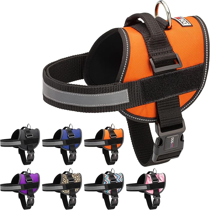 Dogline Dog Harness, Reflective No-Pull Adjustable Vest with Handle for Walking, Training, Breathable, No - Choke Harness for Small, Medium or Large Dogs Room for Patches Girth 27 to 34 in Orange